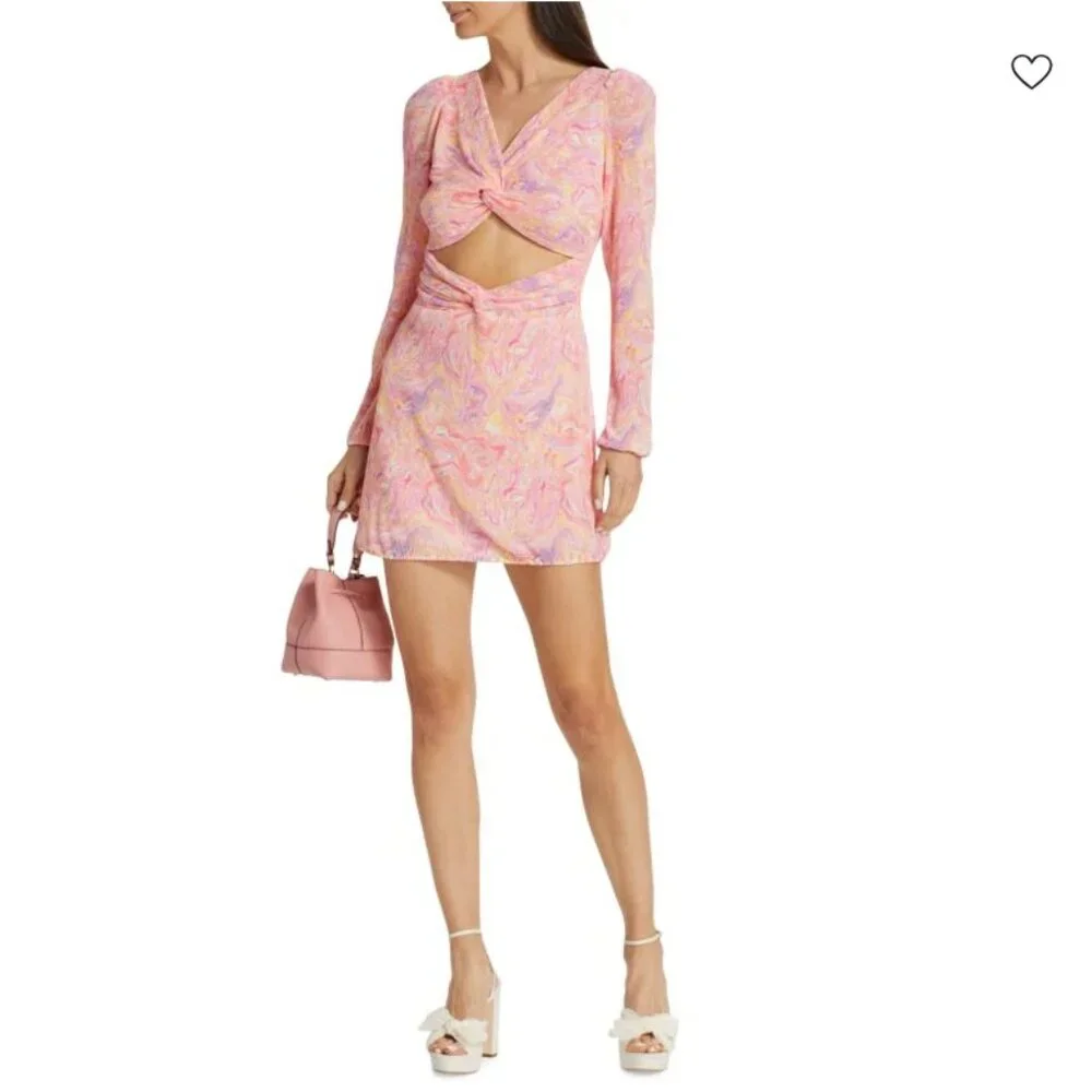 LoveShackFancy Nanita Marble Cut Out Mini Dress in Golden Maze NWT